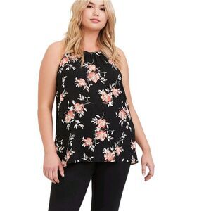 Torrid Womens Black Floral Animal Print Georgette Goddess Tank Top 2 2x